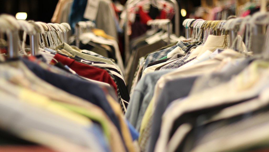 Clothes on a rack.